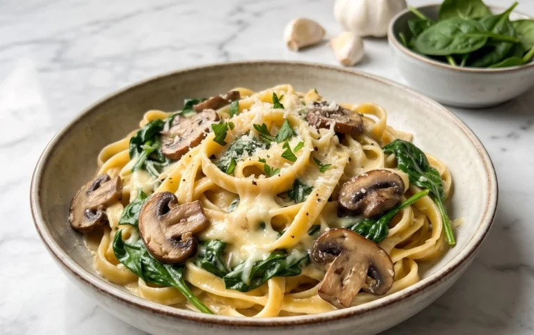 One-Pot Garlic Parmesan Pasta with Spinach and Mushrooms