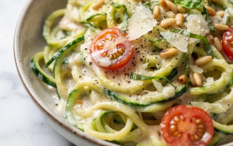 Zucchini-Spaghetti in cremiger Sauce– Zoodles