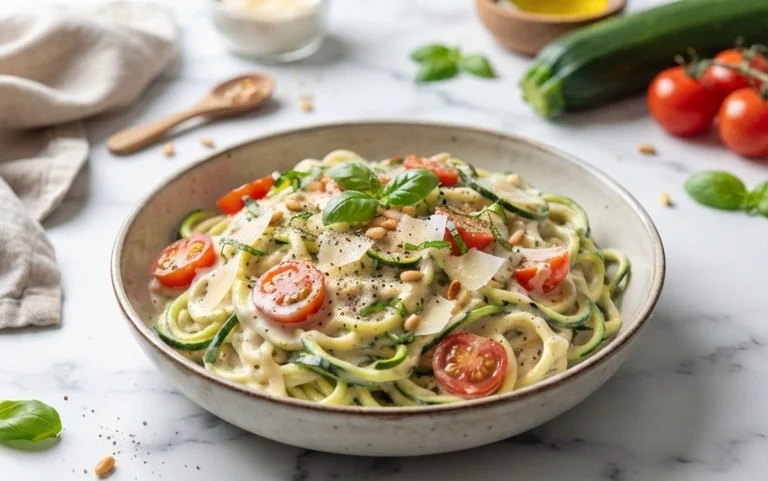 Zucchini-Spaghetti in cremiger Sauce– Zoodles