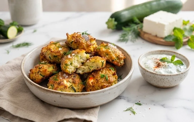 Knusprige Zucchini-Feta-Bällchen aus dem Ofen genießen!
