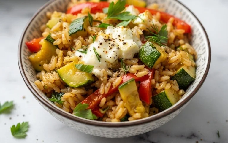 Zucchini-Reis-Pfanne mit Feta