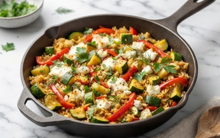 Zucchini-Reis-Pfanne mit Feta