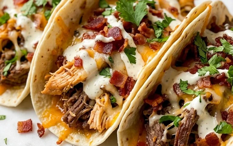 Baked Chicken Beef Bacon Ranch Tacos