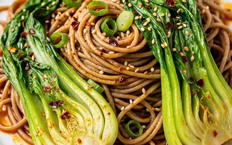 Spicy Garlic Soba Noodles with Bok Choy