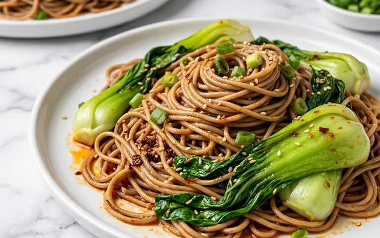 Spicy Garlic Soba Noodles with Bok Choy