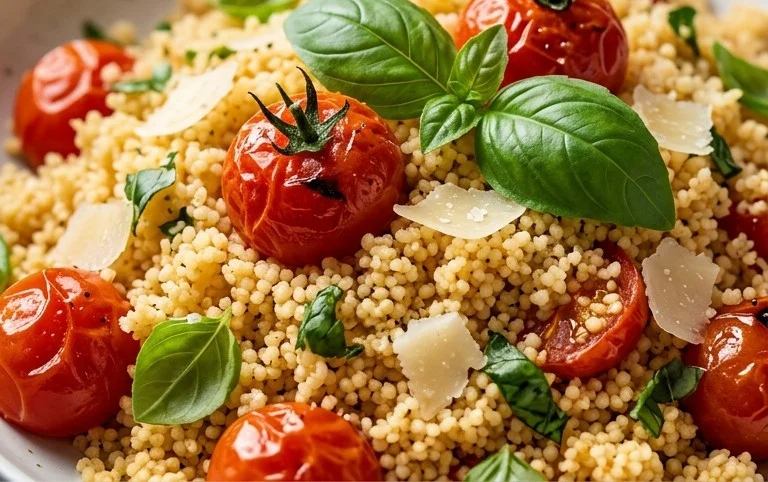Healthy One-Pan Couscous With Garlic, Tomatoes And Basil