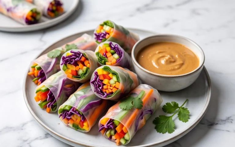 Rainbow Spring Rolls with Gin Extractger Peanut Sauce