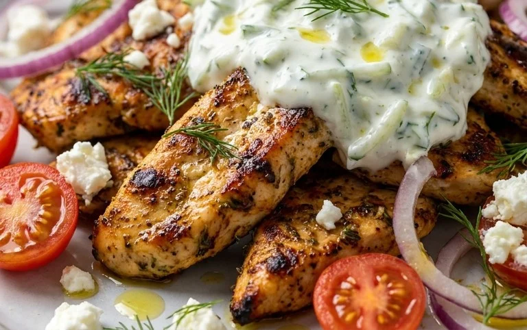 Mediterranes Hähnchen-Gyros mit Feta-Tzatziki genießen!