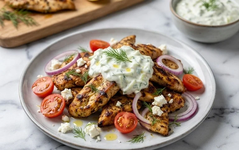 Mediterranes Hähnchen-Gyros mit Feta-Tzatziki genießen!