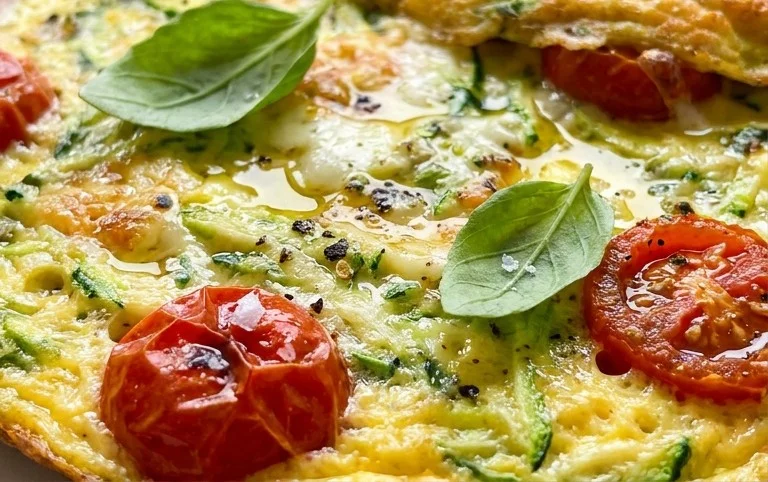 Zucchini-Omelett mit Tomaten und Basilikum