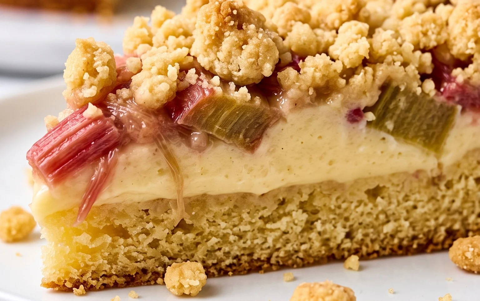 Rhabarberkuchen mit Pudding und Streuseln – wie von Oma