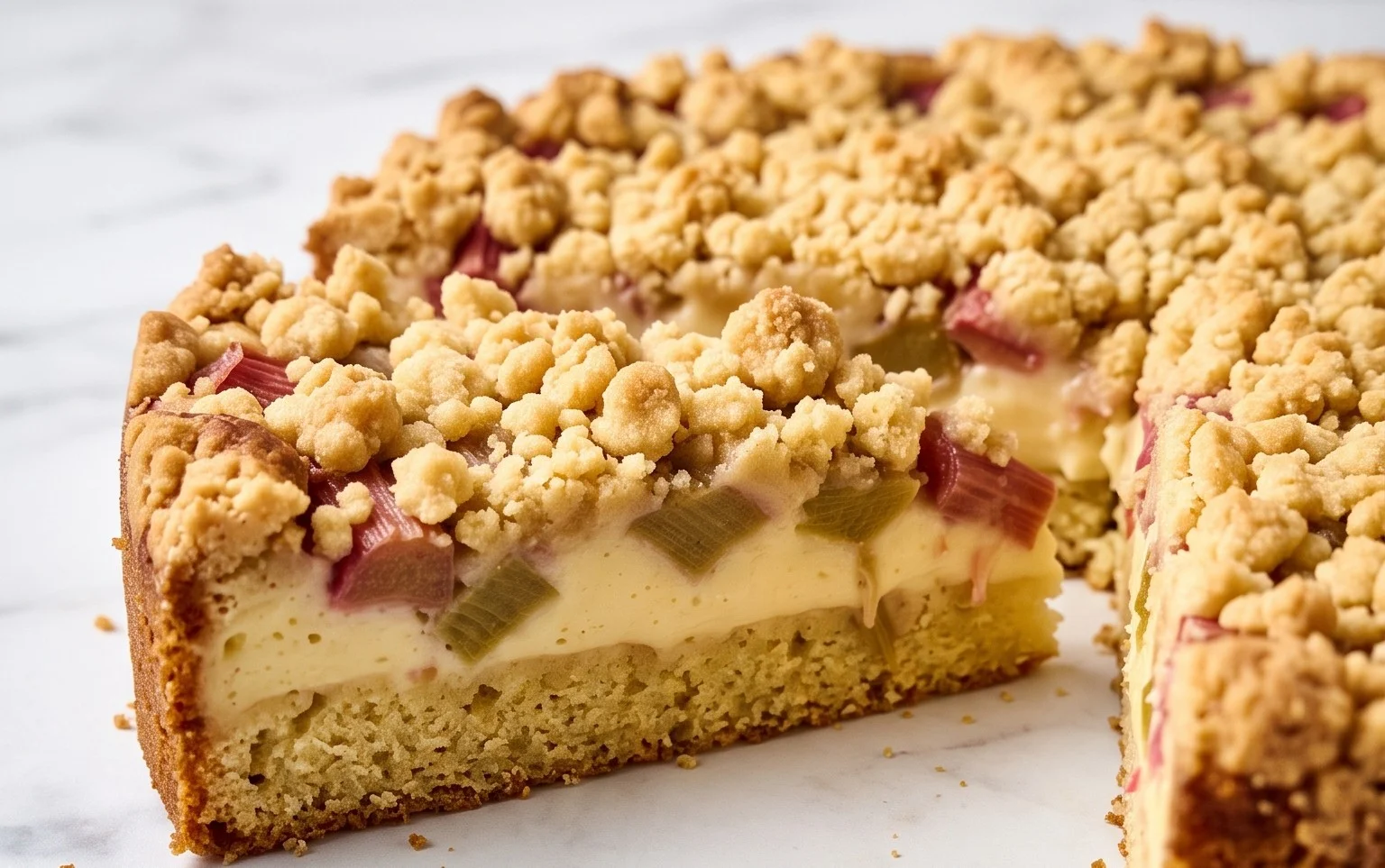 Rhabarberkuchen mit Pudding und Streuseln – wie von Oma