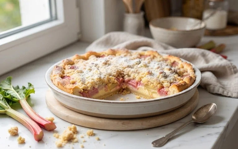 Rhabarber Käsekuchen mit Streuseln