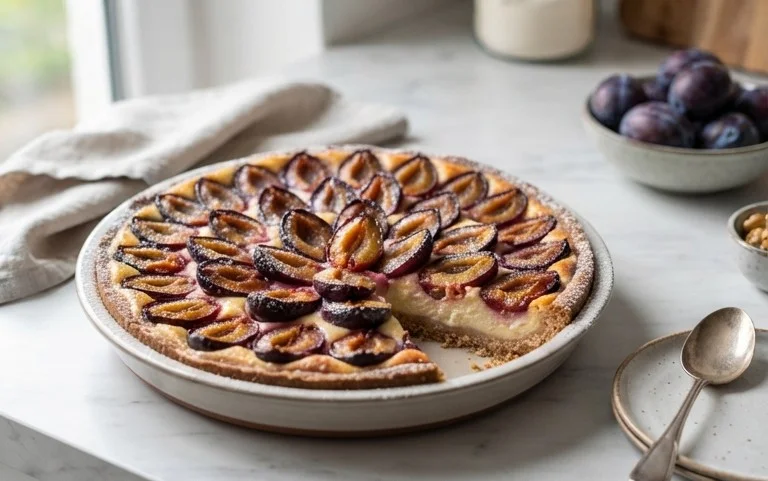 Zwetschgen-Topfenkuchen mit Nuss-Mürbteig