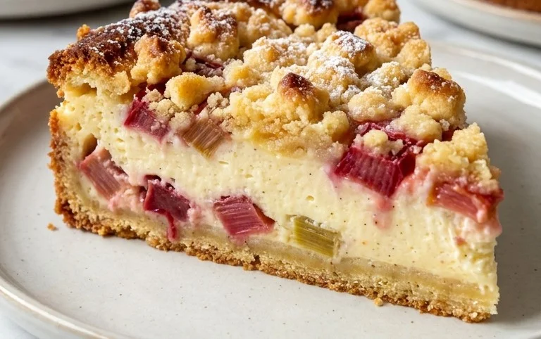 Rhabarber Quarkkuchen mit Butterstreuseln