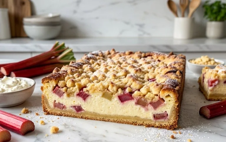 Rhabarber Quarkkuchen mit Butterstreuseln